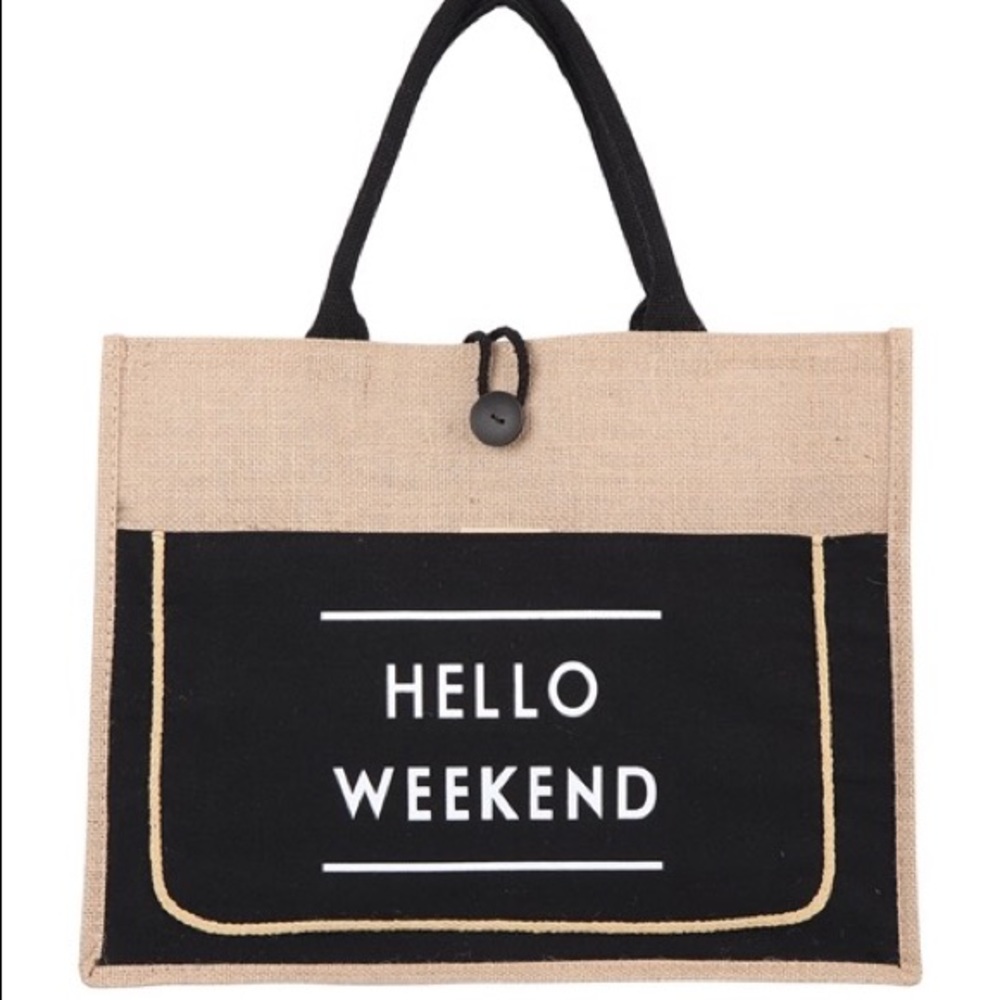 🛍HOST PICK🛍 HELLO WEEKEND TOTE BAG - BLACK - Picture 2 of 5